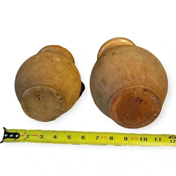 Vintage terracotta Clay Jugs with Handles - Rustic Handmade Pottery Set of 2 - Picture 11 of 11